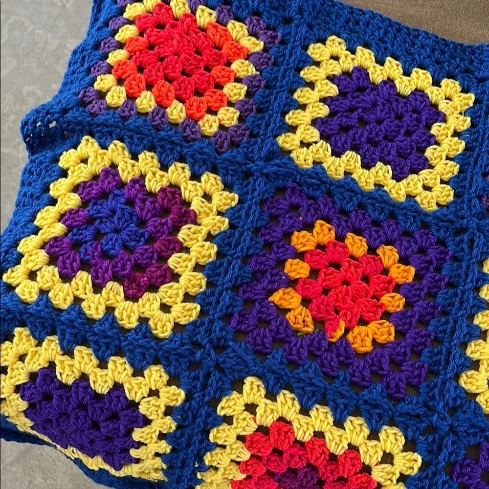 Handmade Granny Square Crochet Blanket Colorful Boho Cottagecore Lap Throw